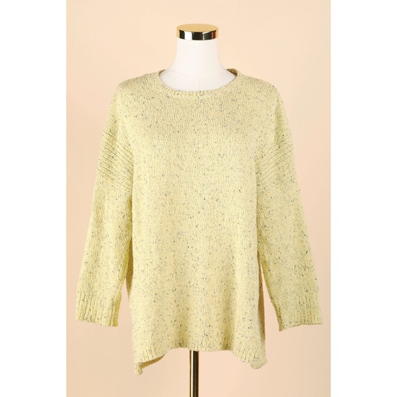 Sz M J.Jill Cotton Marled Flecked Yellow 3/4 Sleeve Knit Pullover GUC - Picture 1 of 4